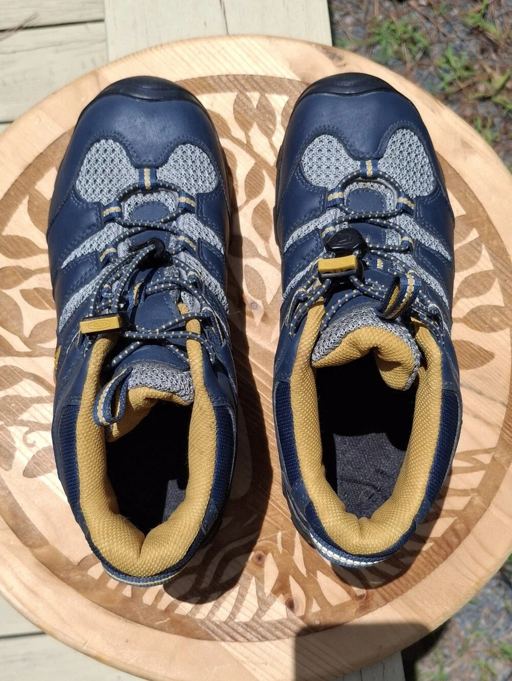 KEEN Koven Mid Waterproof Kids Youth Dark Blue Yellow Hiking Boots Size 5
